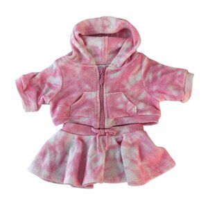 Build A Bear Clothes Pink Tie Dye Outfit Zip Up Hoodie & Skirt  Terry Cloth BABW